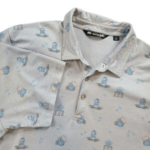 Travis Mathew Polo Shirt Mens XLarge Bricktown Over Print Beach Pima Cotton Golf